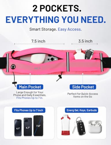 MIER Running Belt for Women & Men, Fanny Pack with Marathon Bib Clip, Pink - color: Pink