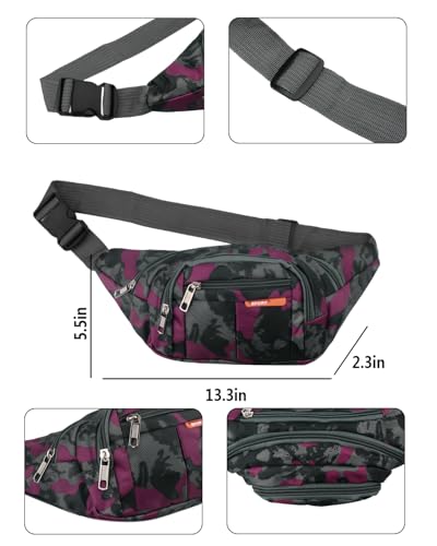 AIBEARTY Kids Fanny Pack Boys Small Camouflage Waist Pack Belt Waist Bag Pack Pouch with Adjustable Strap for Children Sport Running, Camping, Trip - color: B Rose Red(2 Layer)