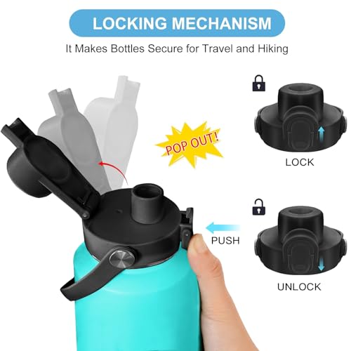SENDESTAR Straw Lid for Hydroflask Wide Mouth Water Bottle with 12,16,18,20,24,32,40,64 oz, Auto Flip Straw Top Cap fit Most Wide Mouth Bottles, Sports Cap Water Bottle Accessories Top Replacement - color: Black