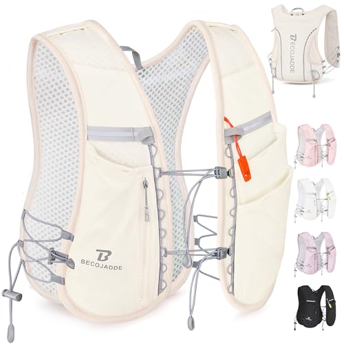 BECOJADDE 5L Running Vest for Women, Hydration Backpack Lightweight & Breathable for Trail Running, Marathon, Hiking, Cycling - color: Beige