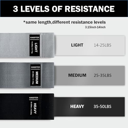 KANGFITER Non-Slip Fabric Resistance Bands for Working Out 3 Levels - color: Grey, Black 3 PCS