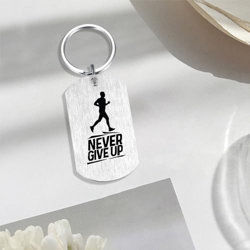 Alotozo Running Gifts for Men Boys, Never Give Up Running Keychain