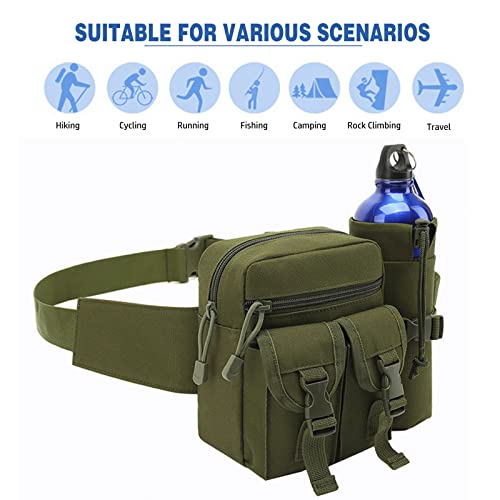 Outdoor Sports Waist Bag Cycling Waist Bag with Bottle Holder Tactic Waist Bag Tactical Fanny Pack for Cycling Running Hiking Fishing Climbing - color: Green