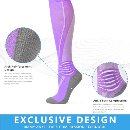 IRAMY Compression Socks Women Ankle Support Gradient Compression Wicking Moisture Knee High Socks 3 Packs - color: Pink+purple+blue-3 Packs, size: X-Large