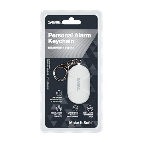 SABRE 2-in-1 Personal Alarm with LED Light, 130dB Personal Safety Siren, Snap Hook for Instant Access, 1,250 Foot (381 Meters) Range, Compact Design for Easy Attachment to Purse, Bag, or Keys - color: White