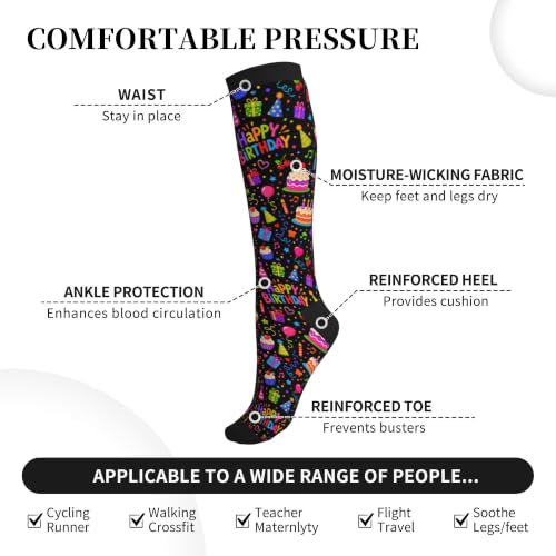 Compression Socks Women and Men 15-20mmHg-Circulation Support Socks for Athletic Running Cycling - color: Happy Birthday