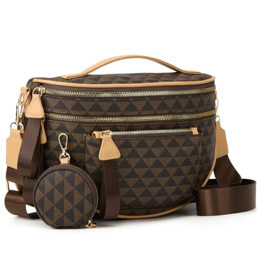 Makes Checkered Crossbody Bag Bum Bag for Women with Pouch - color: Coffee Triangle