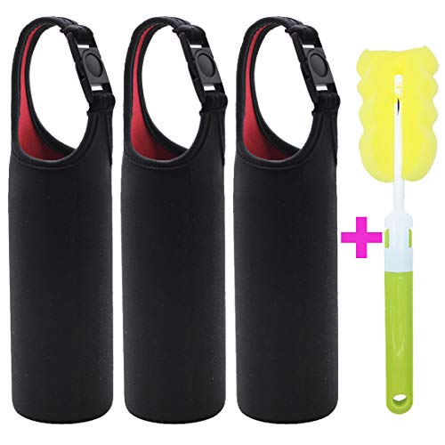 Kvvdi 3 Pack 16 oz - 21 oz Neoprene Water Bottle Sleeve 16.9oz Portable Bottle Cooler Cover Holder Strap for Outdoor - color: 3Pack-Black