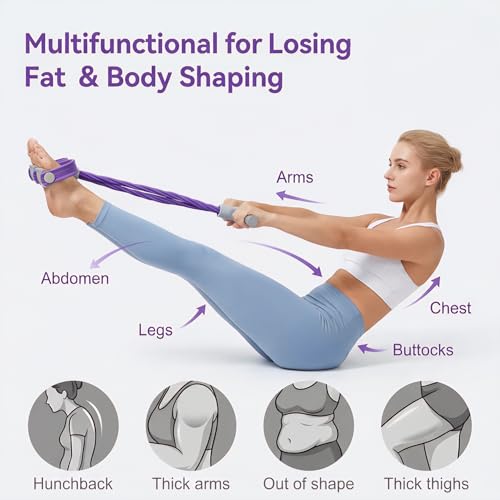 6-Tube Pedal Resistance Band with Handles, Multifunction Foot Pedal Resistance Band, Natural Rubber Fitness Band for Workout and Stretching, Abdomen, Waist, Arm, Leg(White) - size: 6 tubes of purple