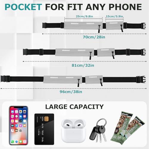 Running Belt Waist Pack, Orange, Dual Zippered Pockets, Adjustable Elastic Band with Reflective Strips (Grey) - color: Grey