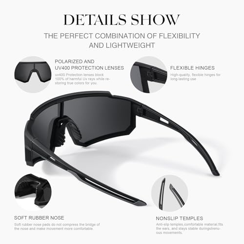 Polarized Sports Sunglasses Men Women for Running UV400 Protection - color: A4 Black/Ice Blue/Pink