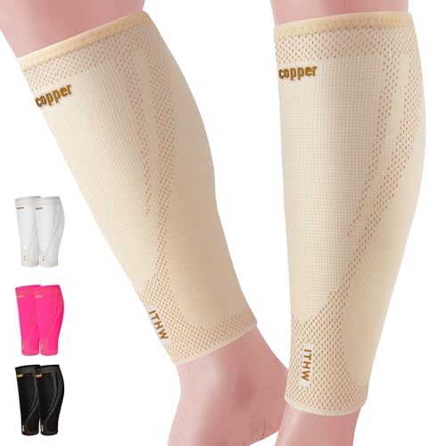 Copper Calf Compression Sleeves for Men Women, Shin Splint Relief, Grip - color: Nude, size: X-Large