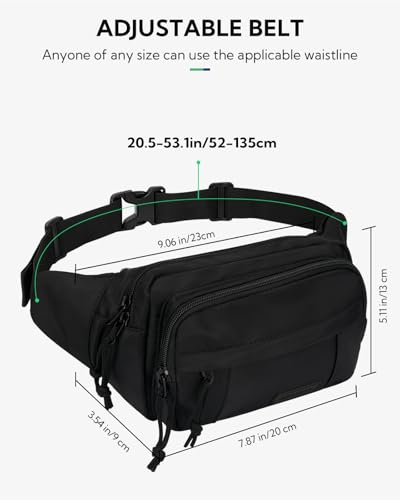 WATERFLY Fanny Pack Waist Bag: 2.5L Large 5 Zipper Pockets for Women Men - color: Black-01