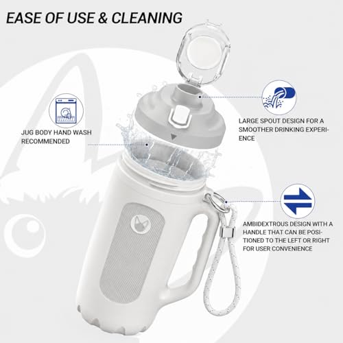 32oz Insulated Water Bottle Multi-Function Sports Jug with Handle & Magnetic Blender - Leak Resistant for Baseball Football Gym & Outdoor Activities (Pure White & Light Gray) - color: Pure White & Light Gray
