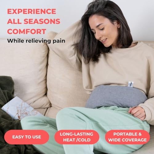 Ribcap Hot and Cold Water Wraps for Pain Relief | Light Grey | Hot Water Bottle with Cover | Extensive Coverage | Hands Free Strap | Lasting Heat & Cold | Leak Proof - color: Light Grey