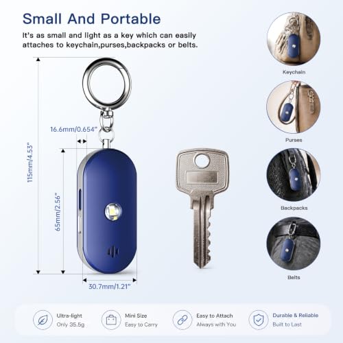 Personal Safety Alarm for Women, 130dB Rechargeable Keychain Alarm with Bluetooth SOS, Dual Speakers, LED Strobe, USB-C Charging, Low Power Reminder for Campus, Walking, Travel, (Blue) - color: Blue