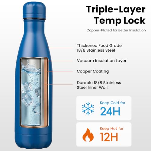 Konokyo 17 oz Insulated Stainless Steel Water Bottle, Blue - color: Blue, size: 17 Ounces