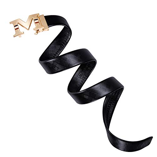 Dubulle Ratchet Belt for Men Leather Adjustable Designer Fashion Buckle - color: Designer Gold M, size: Adjustable Fit 22" to 38" Waist