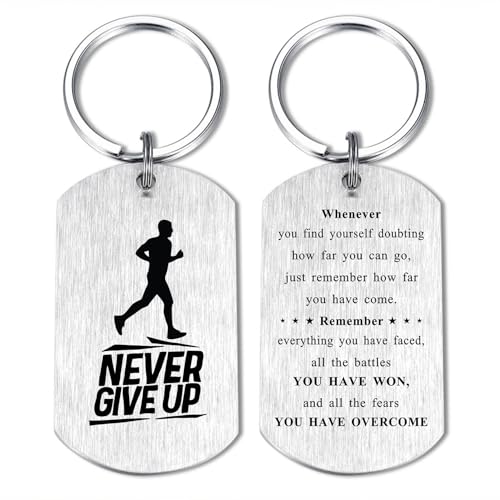 Alotozo Running Gifts for Men Boys, Never Give Up Running Keychain
