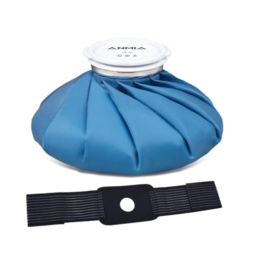 ANMIA Ice Pack Bags with Wrap for Injuries Reusable, Cold Pack Water Bag Hot Bag for Pain Relief, Leak-Proof Elastic Ice Bag, Size 9''