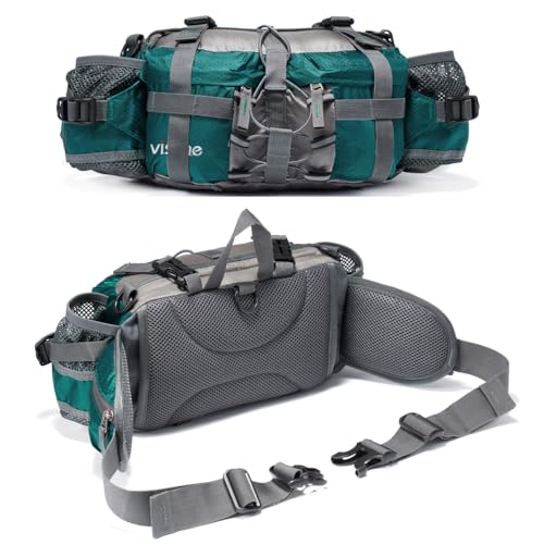 Outdoor Fanny Pack Hiking Camping Biking Waterproof Waist Pack 2 Water Bottle Holder Sports Bag for Women and Men Green - color: Green