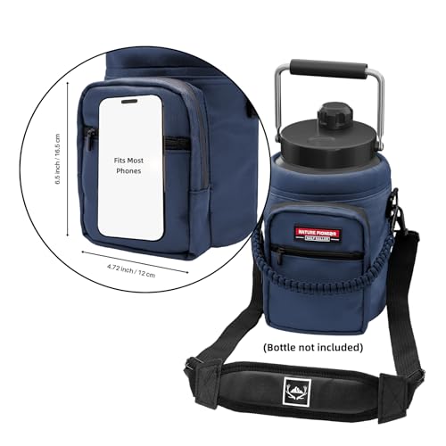NATURE PIONEOR 26-128 oz Insulated Water Bottle Carrier Holder with Strap - color: Navy, size: Half Gallon YETl