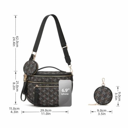 Makes Checkered Crossbody Bag Bum Bag for Women with Pouch - color: Black P