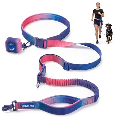 Spark Paws Hands Free Dog Leash - Bungee Waist Belt for Running & Walking - color: Snow Cone