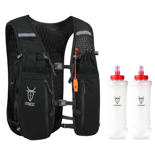 UTOBEST Running Vest Lightweight Hydration Pack 10L UTR110 - color: Black (with 2*500ML Bottles), size: SM (Chest Size:30-35inch)