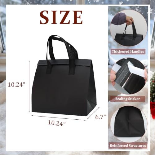 12Pcs Disposable Insulated Lunch Bags Thermal Cooler Bag Grocery Bags Black - color: Black, size: 10.24"(H) x 10.24"(L) x 6.7"(W)