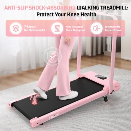 FUNMILY Upgrade Walking Pad Folding Treadmill with 12%/15% Incline & Handle Bar, 3.5HP Foldable Under Desk Compact Treadmills for Home/Office/Gym, 400+lb Capacity, Shock Absorption - color: Best Pink