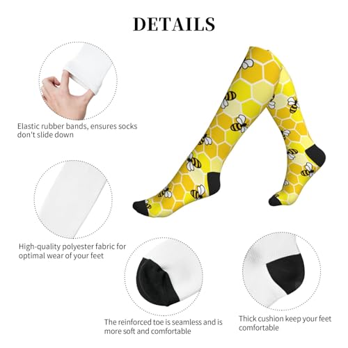 Cute Compression Socks Knee High Support Stockings Women Men - color: Cute Honey Bee