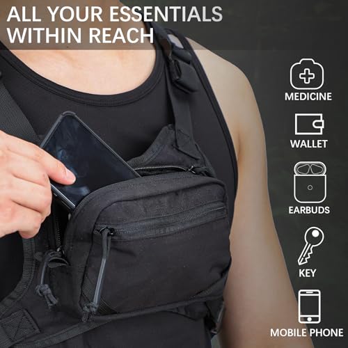 MGFLASHFORCE Chest Bag for Men and Women, Chest Rig Pack Front EDC Pouch - color: Black