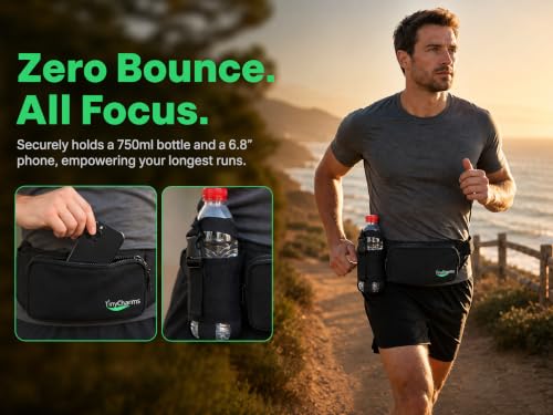 Running Belt Water Bottle Holder for Men Women, Adjustable Waist Pack