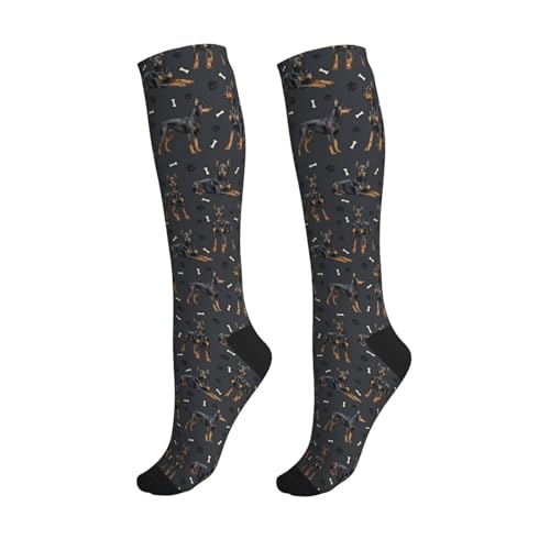 Cute Dog Compression Socks Women Men, Dog Lover Gift - color: Doberman