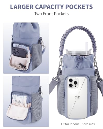 sportsnew Large Water Bottle Bag for 32/40/64oz Cup & Tumbler,Crossbody Insulated Cup Sleeve Bottle Holder Carrier with Strap - color: Gray