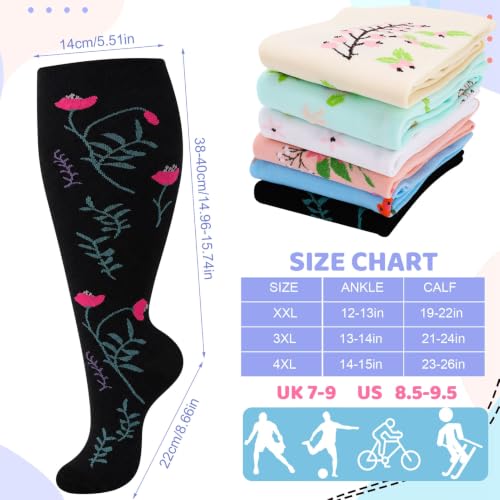 Jspupifip 6 Pairs Plus Size Compression Socks for Women, Wide Calf - color: Black White Pink Beige Blue Light Blue, size: XX-Large