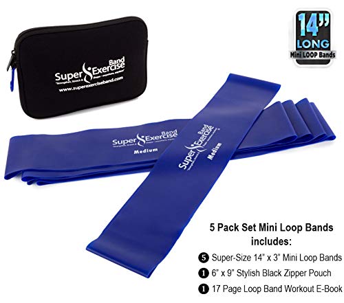 Mini Loop Bands 14x3 in, Latex Free, 3/5/10 Pack Sets - color: l. Blue MEDIUM Loop Band 5 Pack