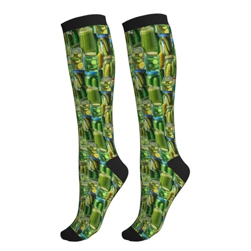 Compression Socks Women Knee High Support Circulation Stockings for Running Cycling Flying - color: Pickle