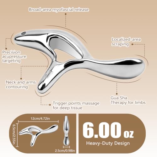 2 in 1 304 Stainless Steel Trigger Point Massage Tool, Fascia Scraper for deep Tissue Pain Relief, Scar Tissue Massage with Felt Bag, Acupressure Tool & Thumb Saver, Lymphatic Drainage Massager