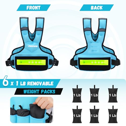 Adjustable Weighted Vest for Women Men, 6-15 Lbs/12-18 Lbs Rucking Vest with LED Light Strips, Weight Vest with 6 Ironsand Weights, and Zipper Pocket for Strength Training, Walking, Running - color: Blue