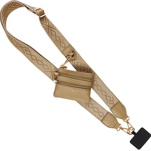 Save the Girls Clip & Go Phone Lanyard with Wallet Pouch, Classic Camel - color: Camel