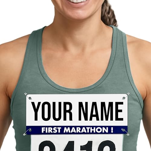First Marathon Name Bib Kit – GET PERSONALIZED CHEERS- Race Bib with Alphabet Decals & Safety Pins – Add-Your-Name Running Accessory for First-Time Marathon Runners - Pen and Paces