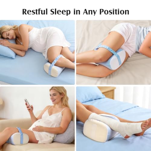 YFONG Knee Pillow for Side Sleepers, Breathable Memory Foam Leg Pillow Blue