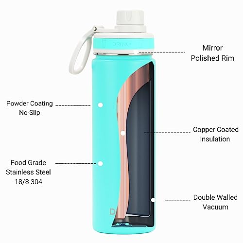 Drinco Stainless Steel Water Bottle Spout Lid Vacuum Insulated Double Wall Water Bottle Wide Mouth Leak Proof Keep Cold Sport Camping Hiking (22oz Teal) - color: 22oz Teal