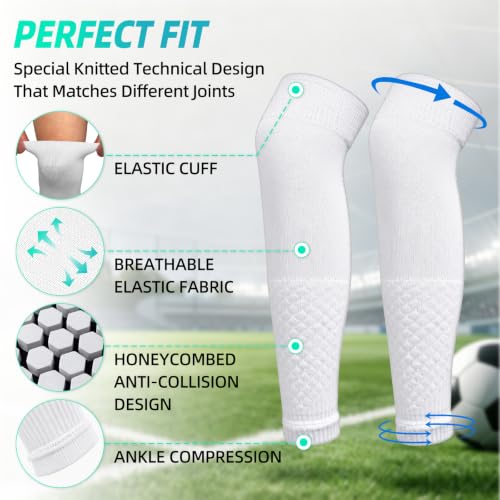 Aegend Soccer Leg Sleeves for Grip Socks, Compression Shin Guard Sleeves - color: White, size: Large