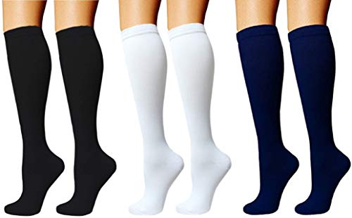 Compression Graduated 10-20 mmHg Socks (3 Pair) Support Recovery Stockings Feet Foot Calf Ankle Pain and Aches