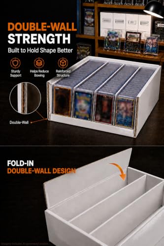 4 Row Toploader Trading Card Storage Box with Divider, Duty Double Wall Box - size: 3 piece 13in for Toploader