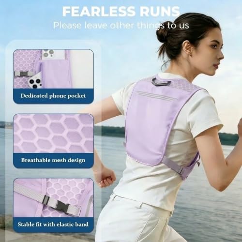 Running Hydration Vest, Adjustable Chest Straps Running Vest for Women Men with 500ml Soft Flask - color: Purple