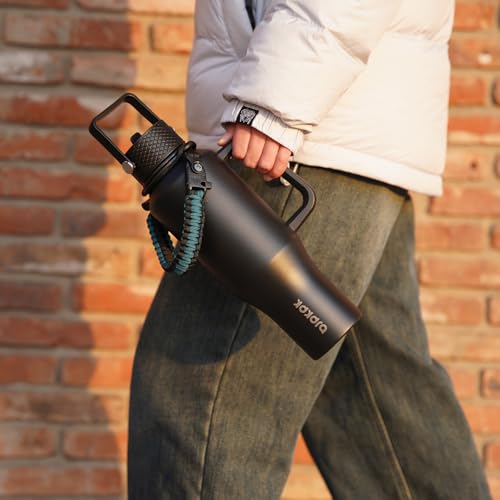 BJPKPK 35oz Insulated Water Bottle with Handle & Straw Lid, Stainless Steel - color: Black, style: 35oz-Side Handle